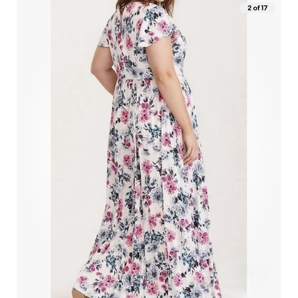 Torrid Colorful Floral Challis Wrap Maxi Dress Feminine Romantic Flowy Size 3X - Picture 2 of 9